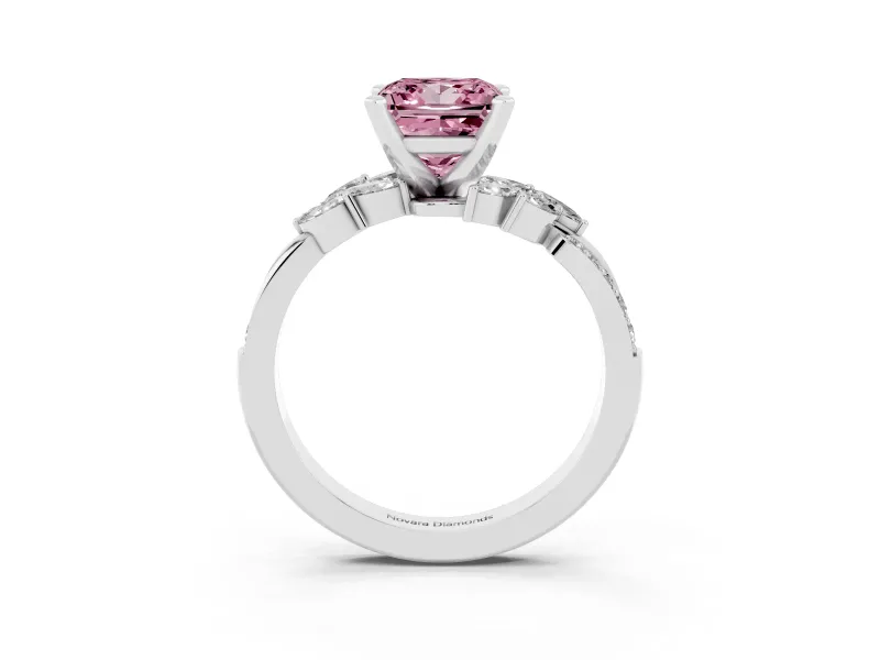 Fancy Pink Princess Cut Diamond Solitaire Ring Set in White gold with Marquise Twist Band and Prong Setting