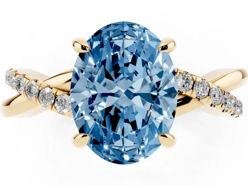 Oval Twist Engagement Ring Setting for a Fancy Blue Lab-Grown Diamond | Crossover Band | Yellow Gold