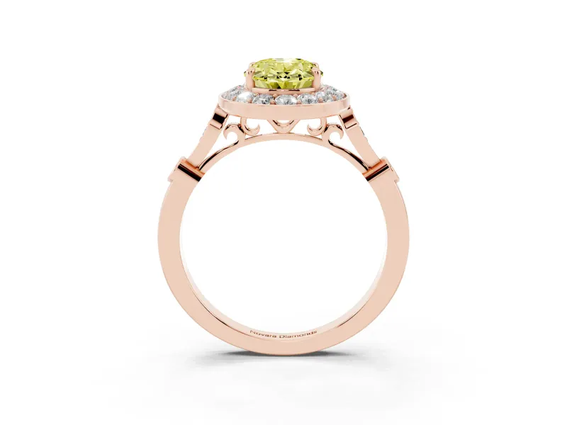 Oval Halo Engagement Ring Setting for a Fancy Yellow Lab-Grown Diamond | Bezel Stations | Rose Gold