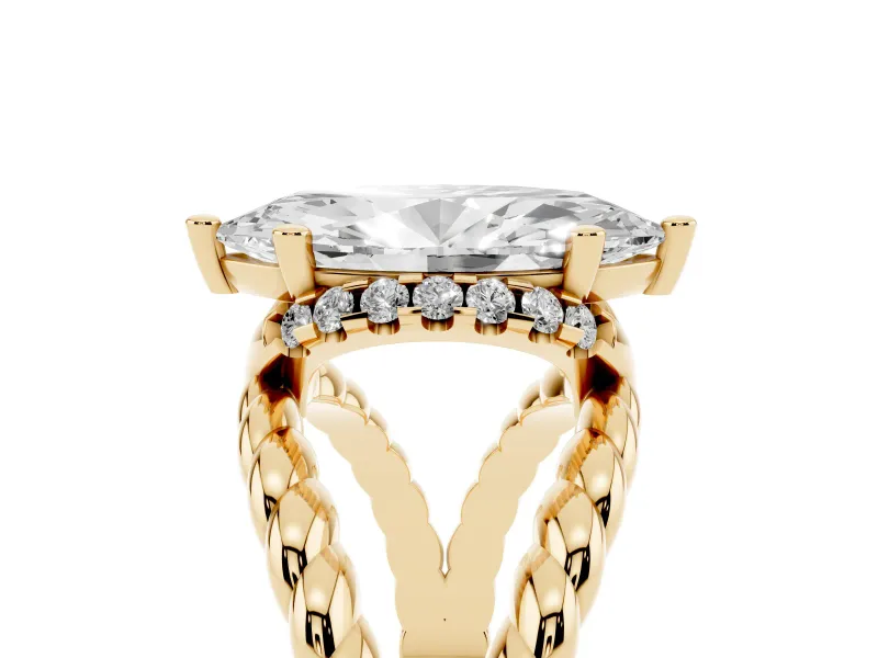 Marquise Rope Split Shank Engagement Ring Setting | Accented Head | Yellow Gold