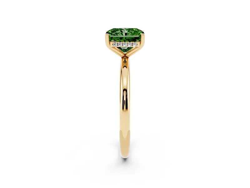 Radiant Cut Hidden Halo Engagement Ring Setting for a Fancy Green Lab-Grown Diamond | Plain Band | Yellow Gold