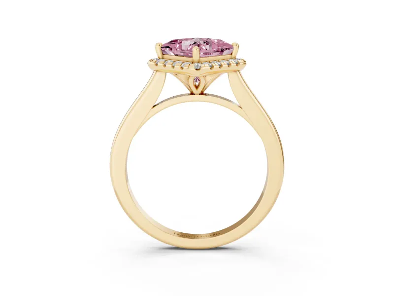 Princess Cut Halo Engagement Ring Setting for a Fancy Pink Lab-Grown Diamond | Plain Polished Band | Yellow Gold