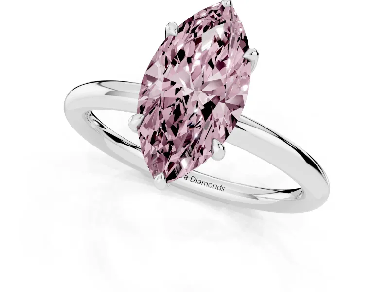 Fancy Pink Marquise Cut Diamond Solitaire Ring Set in White gold with Thin Band and Prong Setting