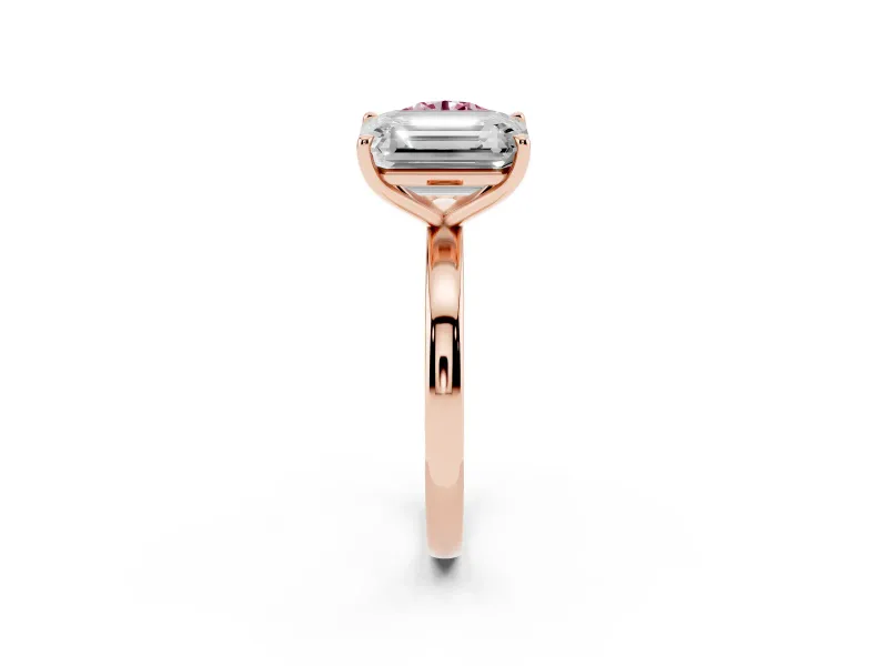 Fancy Pink Round Cut and Emerald Cut Toi Moi Ring Set in Rose gold with Prong Setting