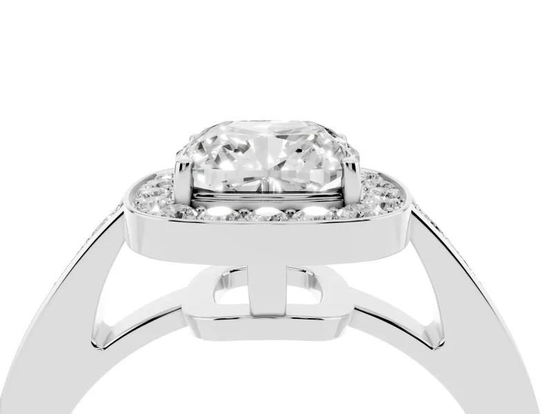 Cushion Cut Diamond Halo Pavé Engagement Ring Set in Silver with Bezel Setting