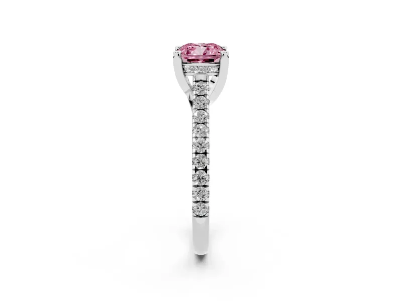 Cushion Cut Hidden Halo Pave Engagement Ring Setting for a Fancy Pink Lab-Grown Diamond | Claw Prongs | White Gold