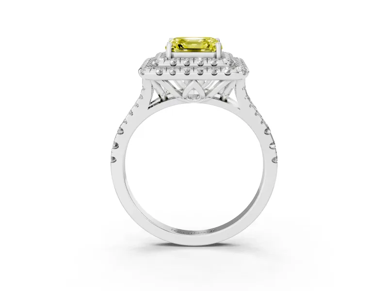 Asscher Cut Halo Split Shank Engagement Ring Setting for a Fancy Yellow Lab-Grown Diamond | White Gold