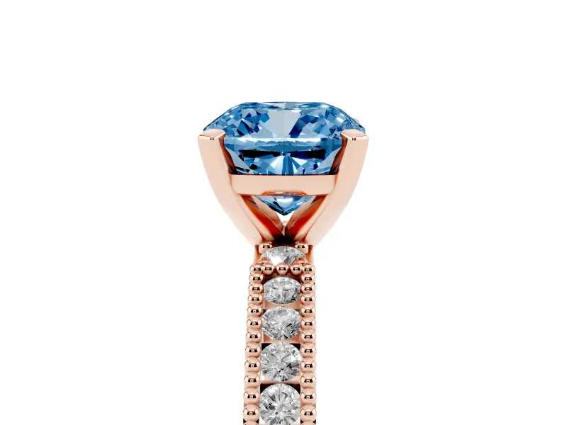 Cushion Cut Vintage Pavé Engagement Ring Setting for a Fancy Blue Lab-Grown Diamond | Rose Gold