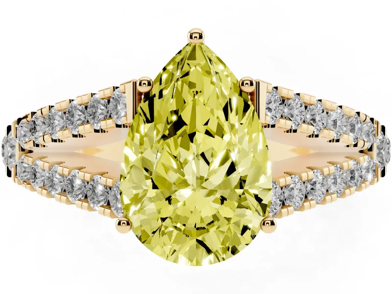 Pear-Shaped Graduated Split Shank Engagement Ring Setting for a Fancy Yellow Lab-Grown Diamond | Yellow Gold