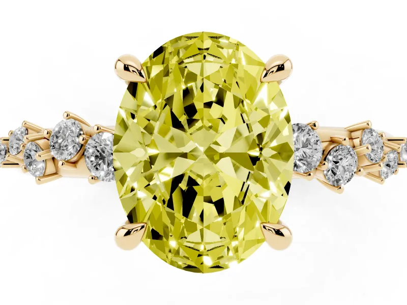 Oval Graduated Accent Engagement Ring Setting for a Fancy Yellow Lab-Grown Diamond | Yellow Gold