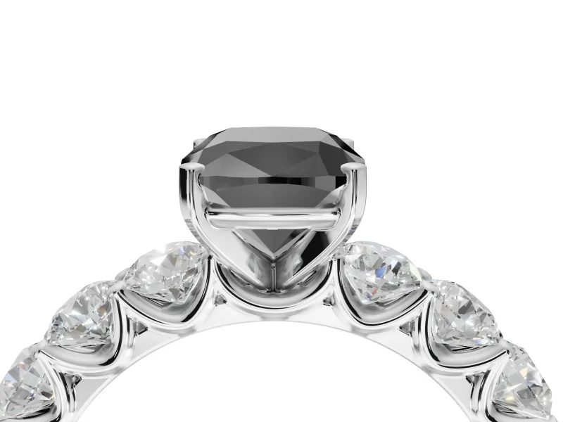 Cushion Cut Side Stone Engagement Ring Setting for a Black Center | Sterling Silver