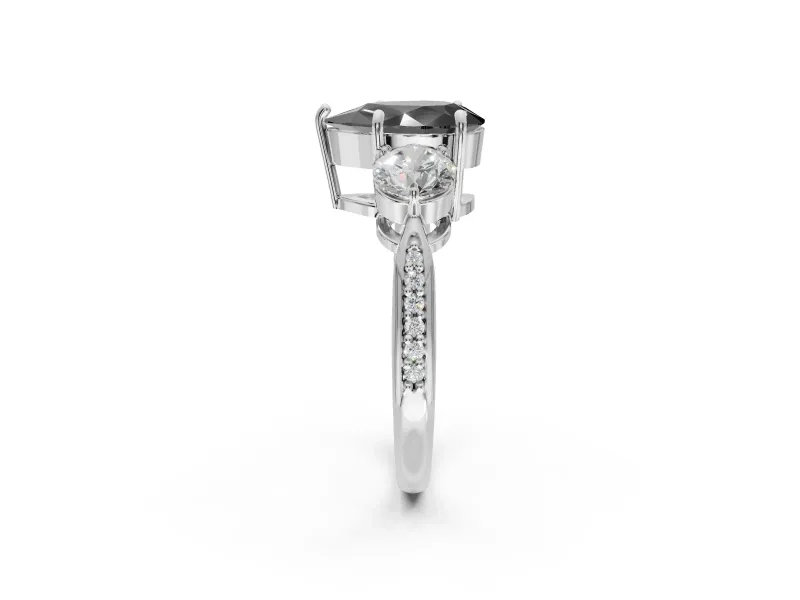 Fancy Black Pear-Shaped Lab-Grown Diamond Three-Stone Ring Set in Sterling Silver with Channel-Set Band and Prong Setting