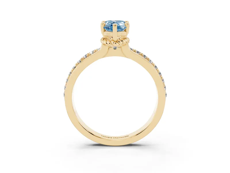 Pear-Shaped Channel Set Engagement Ring Setting for a Fancy Blue Lab-Grown Diamond | Rope Collar | Yellow Gold