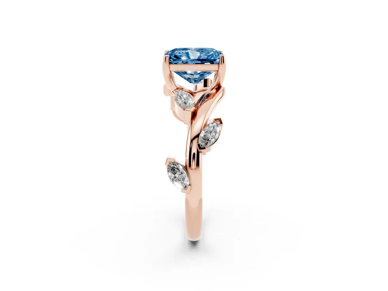 Radiant Cut Twisted Vine Engagement Ring Setting for a Fancy Blue Lab-Grown Diamond | Rose Gold