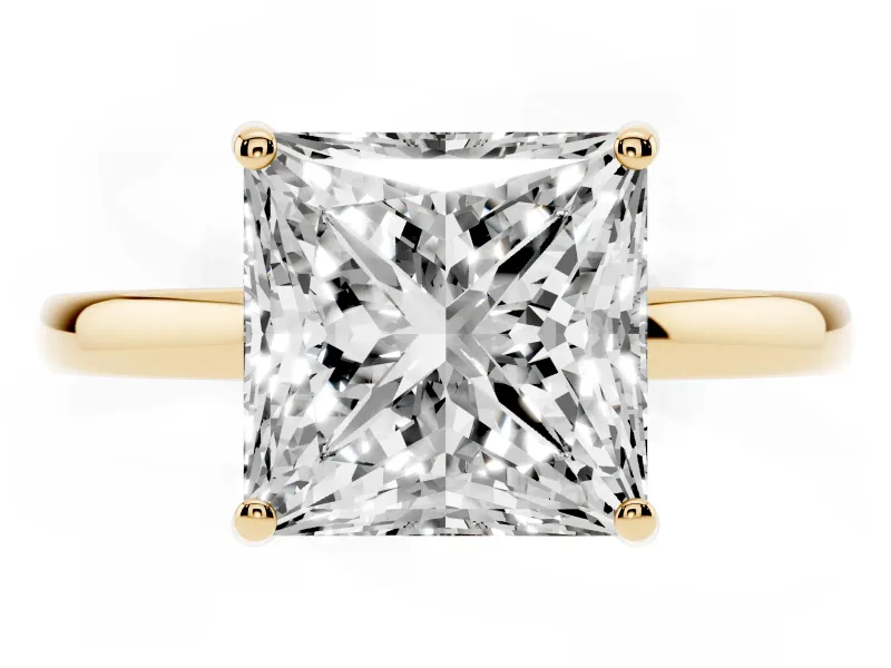 Princess Cut Hidden Halo Solitaire Engagement Ring Setting | Thin Wire Band | Yellow Gold