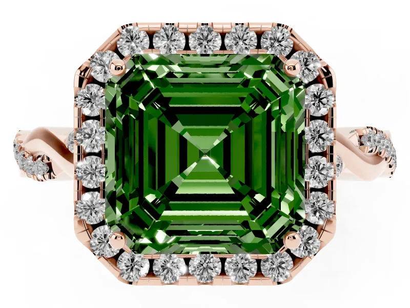 Asscher Cut Twist Halo Engagement Ring Setting for a Fancy Green Lab-Grown Diamond | Rose Gold