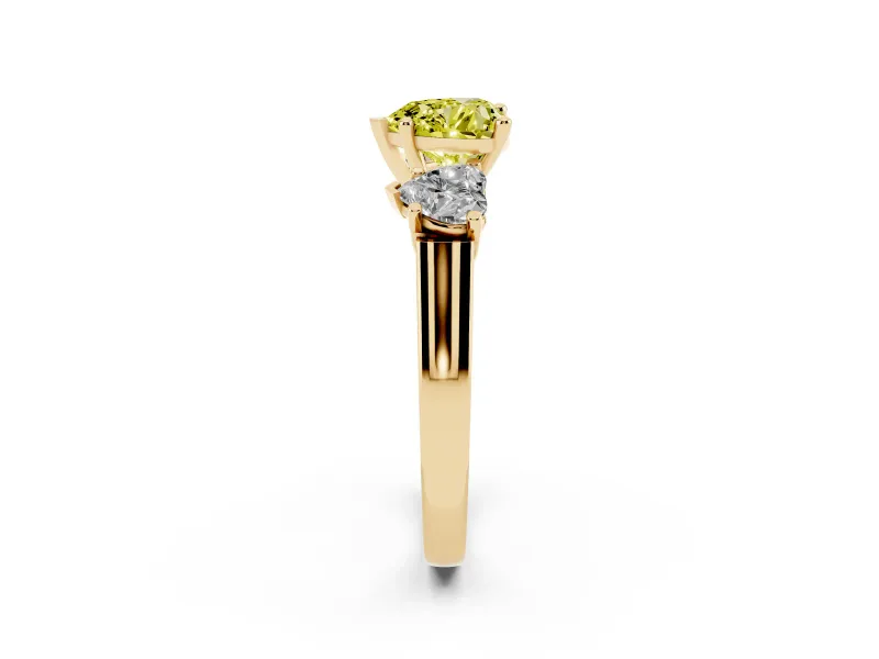 Heart-Shaped Three Stone Engagement Ring Setting for a Fancy Yellow Lab-Grown Diamond | Plain Squared Band | Yellow Gold