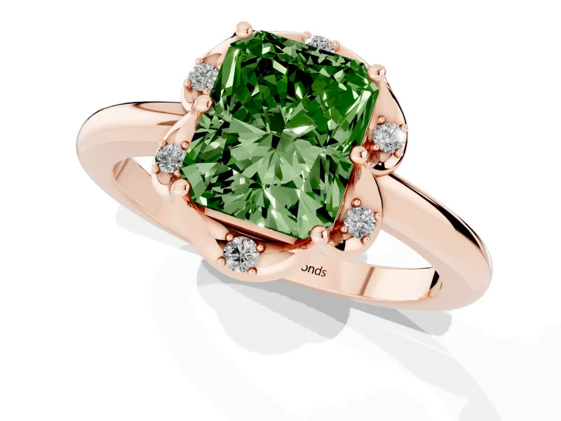 Radiant Cut Petal Halo Engagement Ring Setting for a Fancy Green Lab-Grown Diamond | Rose Gold