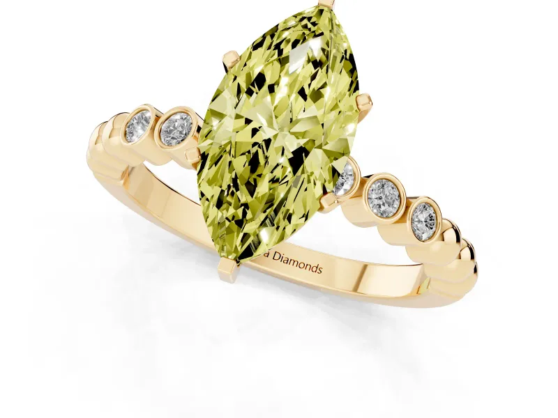 Marquise Beaded Solitaire Engagement Ring Setting for a Fancy Yellow Lab-Grown Diamond | Yellow Gold