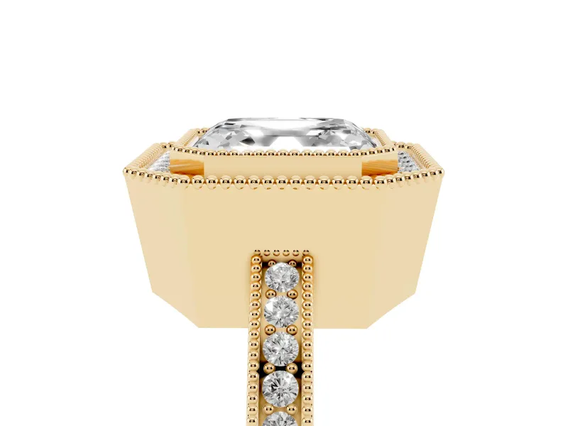 Asscher Cut Vintage Milgrain Halo Engagement Ring Setting | Filigree Gallery | Yellow Gold