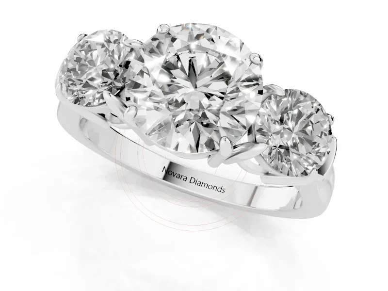 Round Three Stone Engagement Ring Setting | Round Side Stones and Open Baskets | Platinum