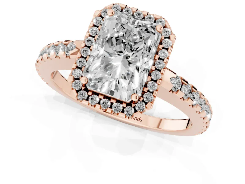 Radiant Cut Halo Engagement Ring Setting | Half Pave Band | Rose Gold