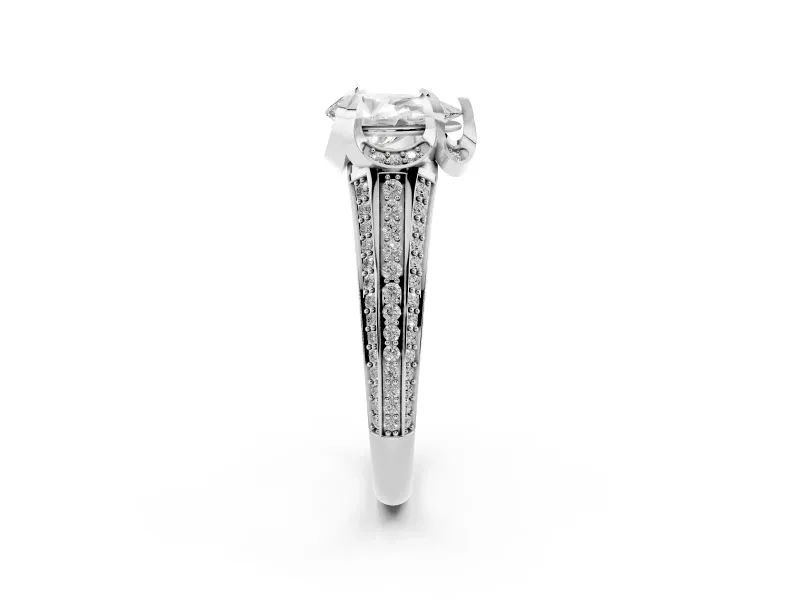 Pear Cut Diamond Pavé Split Shank Solitaire Ring Set in Platinum with Prong Setting