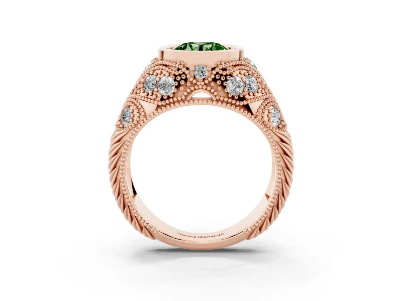 Round Vintage Bezel Engagement Ring Setting for a Fancy Green Lab-Grown Diamond | Rose Gold