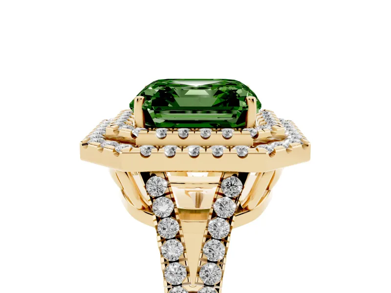 Asscher Cut Halo Engagement Ring Setting for a Fancy Green Lab-Grown Diamond | Yellow Gold - Design NV-24799