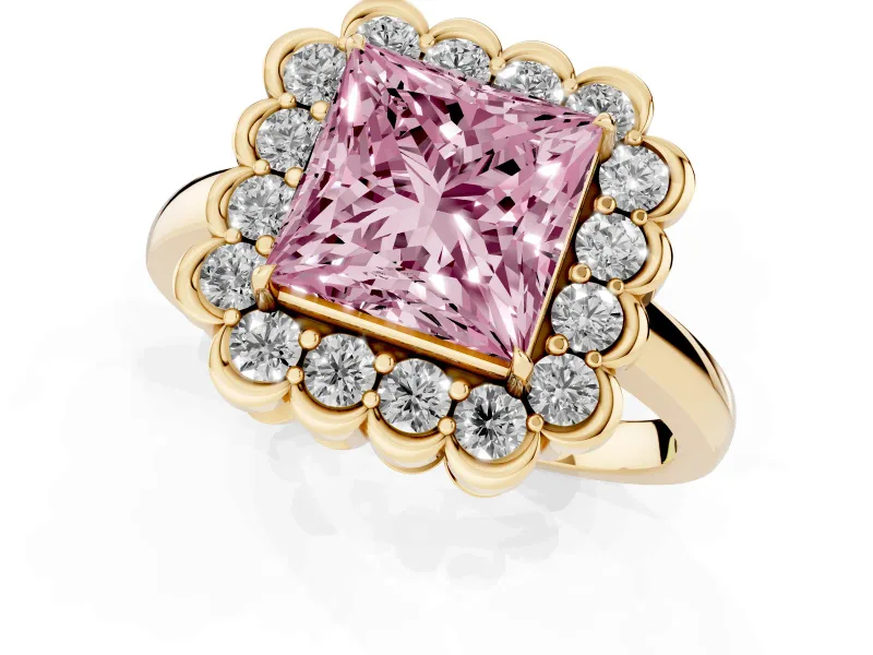 Princess Cut Halo Engagement Ring Setting for a Fancy Pink Lab-Grown Diamond | Yellow Gold - Design NV-24719