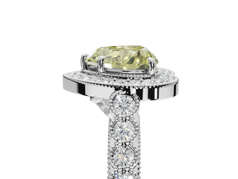 Heart-Shaped Graduated Milgrain Halo Engagement Ring Setting for a Fancy Yellow Lab-Grown Diamond | Platinum