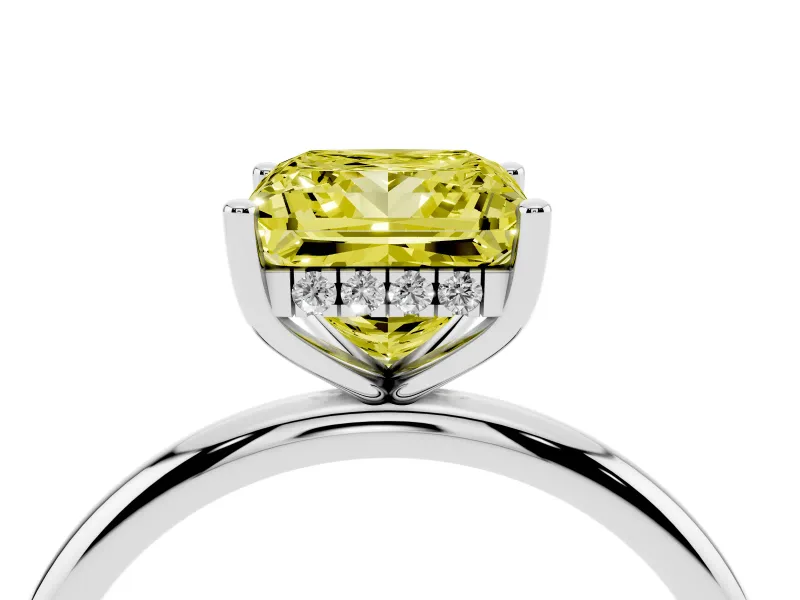 Fancy Yellow Princess Cut Diamond Solitaire Engagement Ring Set in Silver with Prong Setting and Polished Band