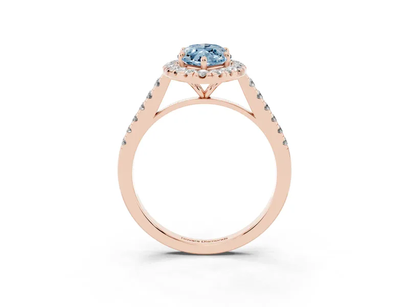 Marquise Halo Engagement Ring Setting for a Fancy Blue Lab-Grown Diamond | Pave Shoulders | Rose Gold