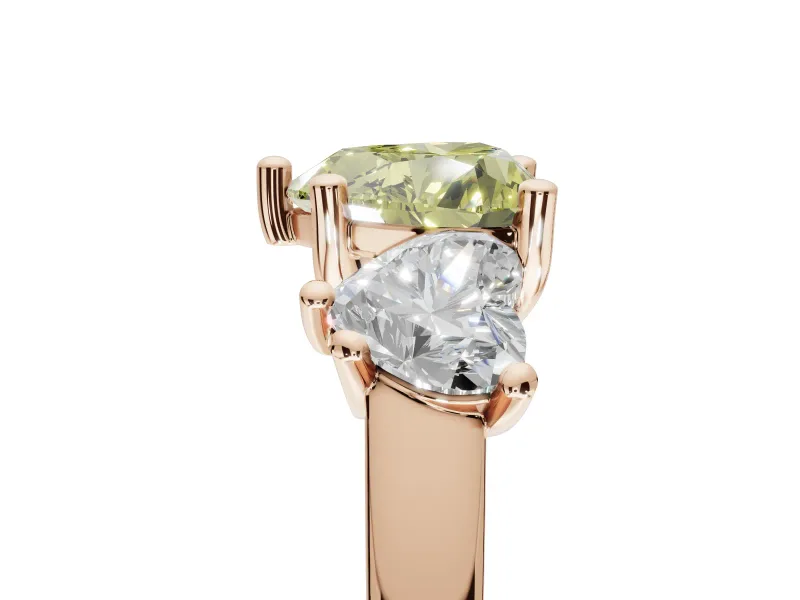Heart-Shaped Three Stone Engagement Ring Setting for a Fancy Yellow Lab-Grown Diamond | Tapered Band | Rose Gold