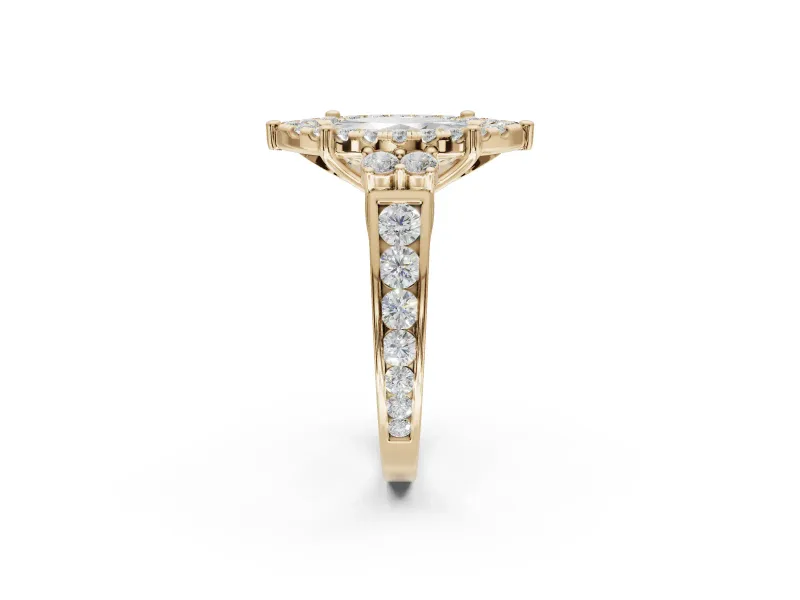 Marquise Halo Side Cluster Engagement Ring Setting | Graduated Channel Band | Yellow Gold
