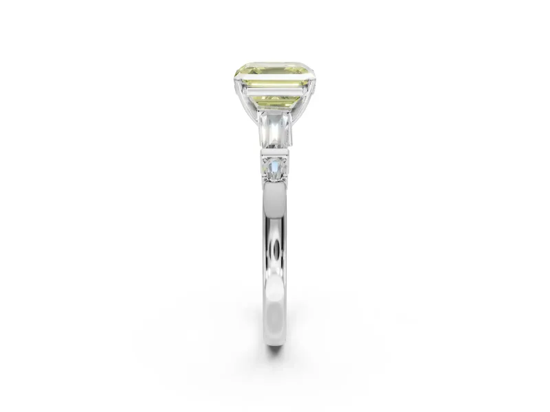 Asscher Cut Tapered Baguette Engagement Ring Setting for a Fancy Yellow Lab-Grown Diamond | Platinum