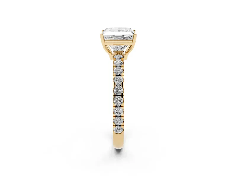 Princess Cut Pave Engagement Ring Setting | Shared Prong Band | Yellow Gold