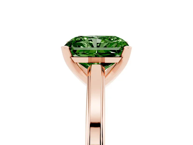 Fancy Green Radiant Cut Diamond Solitaire Ring Set in Rose gold with Prong Setting and Classic Band