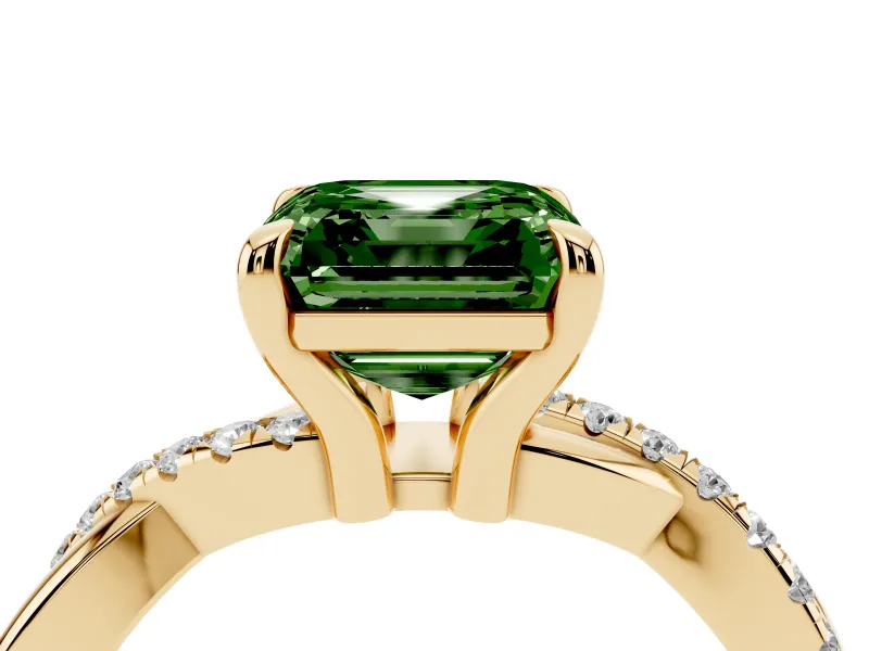 Asscher Cut Twist Engagement Ring Setting for a Fancy Green Lab-Grown Diamond | Yellow Gold