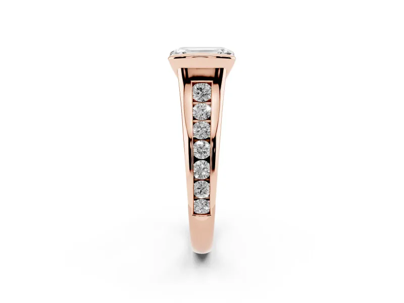 Emerald Cut Half Bezel Solitaire Engagement Ring Setting | Graduated Channel Band | Rose Gold