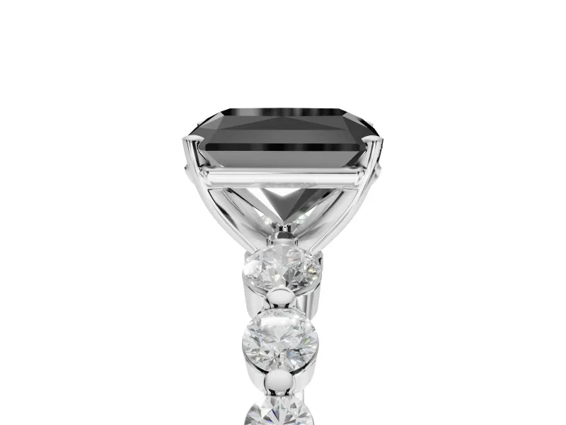 Radiant Cut Graduated Side Stone Engagement Ring Setting for a Black Center | White Gold