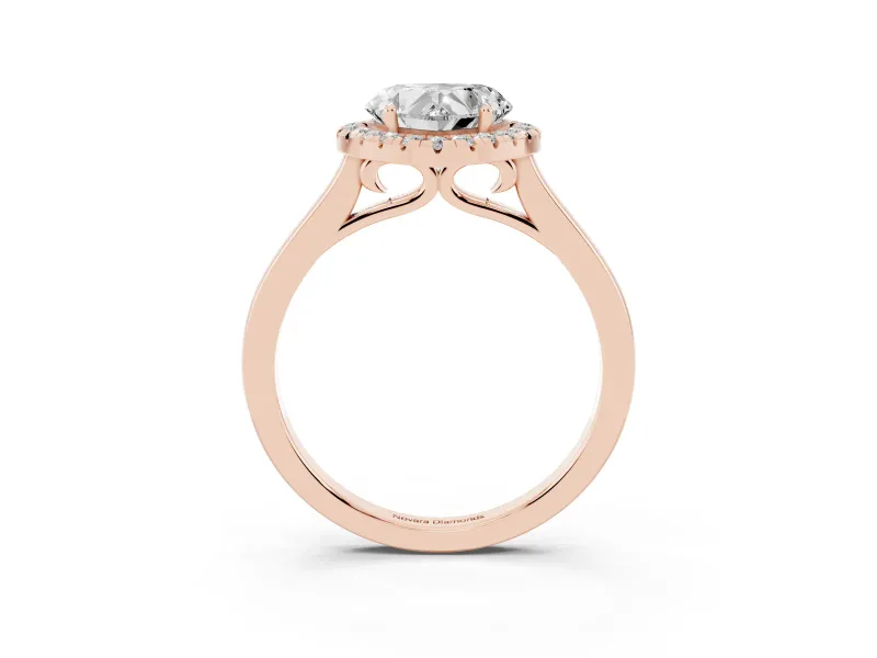 Heart Cut Halo Round Diamond Solitaire Ring Set in Rose gold with Pavé Band and Prong Setting