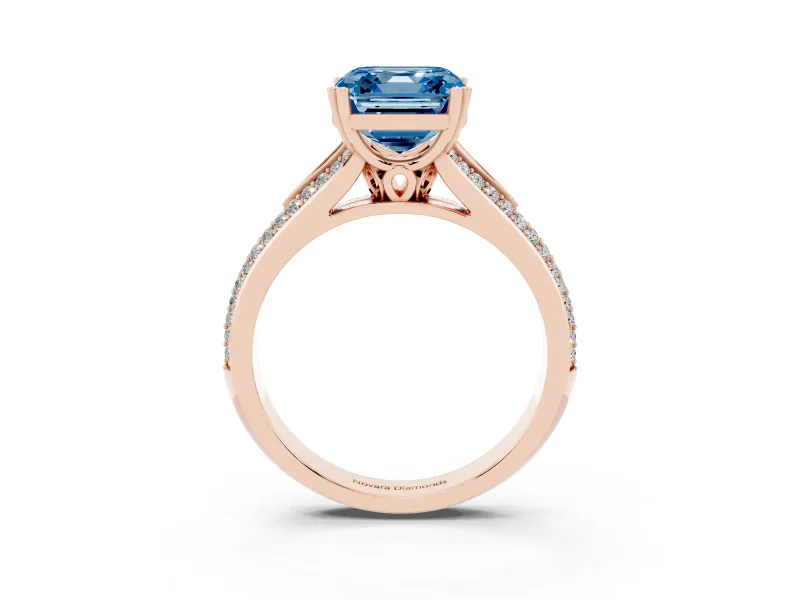 Asscher Cut Pave Split Shank Engagement Ring Setting for a Fancy Blue Lab-Grown Diamond | Double Claw Prongs | Rose Gold