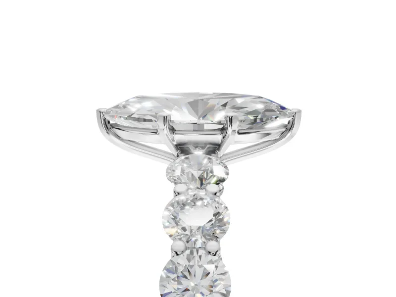 Marquise Side Stone Engagement Ring Setting | Scalloped Prong Accents | Sterling Silver