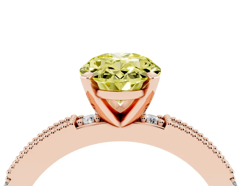 Oval Vintage Pavé Engagement Ring Setting for a Fancy Yellow Lab-Grown Diamond | Rose Gold