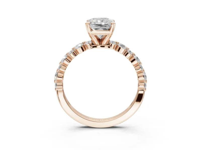 Radiant Cut Pavé Solitaire Engagement Ring Setting | Alternating Accents | Rose Gold