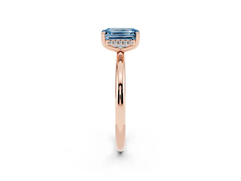 Emerald Cut Micro-Prong Hidden Halo Engagement Ring Setting for a Fancy Blue Lab-Grown Diamond | Plain Band | Rose Gold