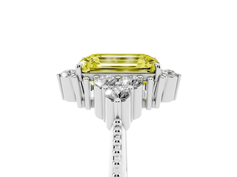 Emerald Cut Cluster Engagement Ring Setting for a Fancy Yellow Lab-Grown Diamond | White Gold