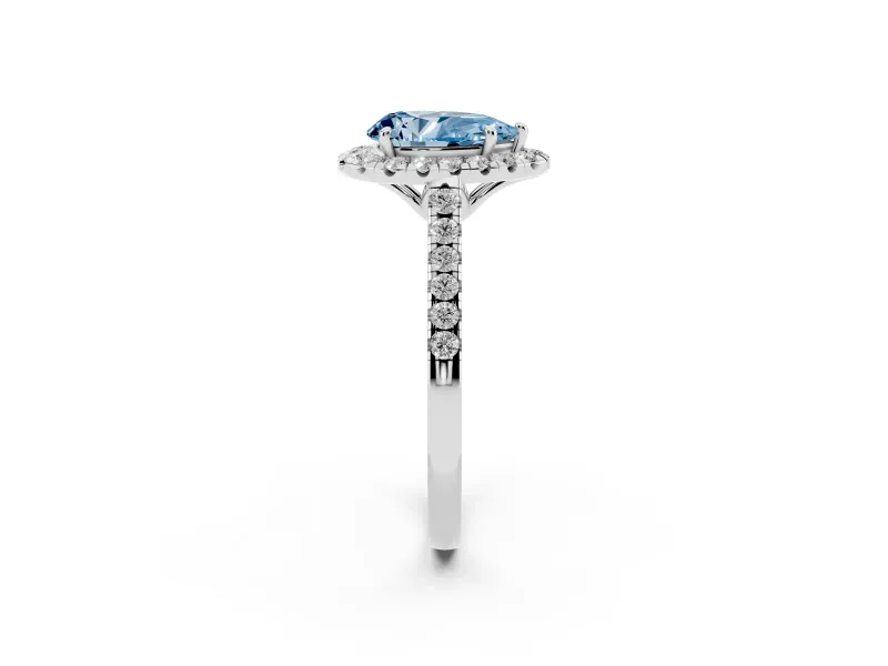 Pear-Shaped Raised Halo Engagement Ring Setting for a Fancy Blue Lab-Grown Diamond | Platinum