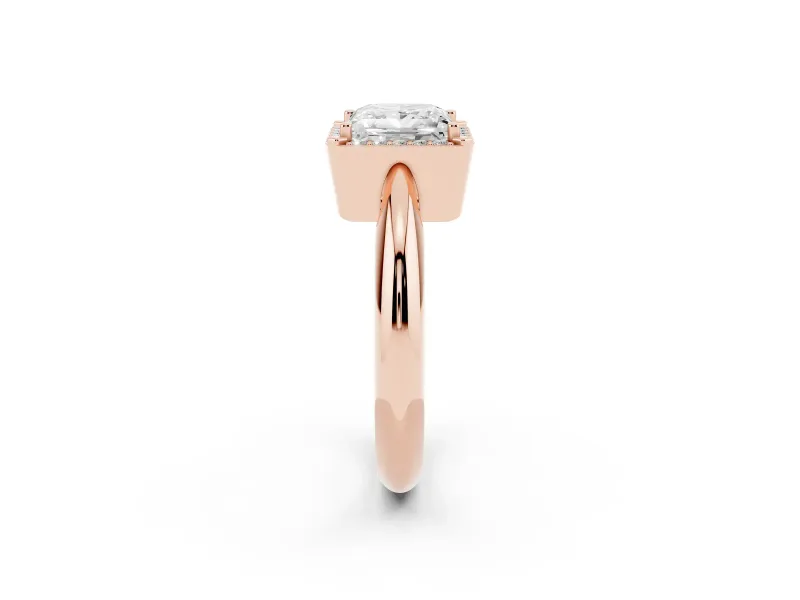 Princess Cut Halo Engagement Ring Setting | Plain Tapered Band | Rose Gold